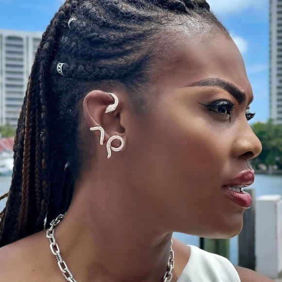 SINGLE STATEMENT SERPENT  EAR JACKET - ROSE SILVER - Picture 2 of 6